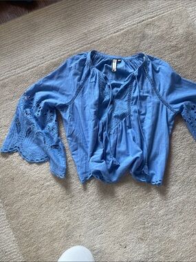 Scarlettt Poppies Blue Eyelet Peasant Top - Boho Women's Blouse